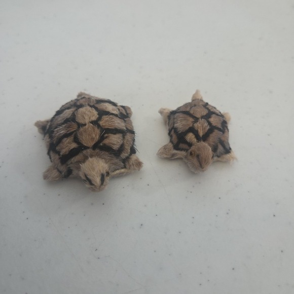 Vintage Brown Hair Lined Turtle Tortoise Figurines Miniature Derpy Weirdo Pair